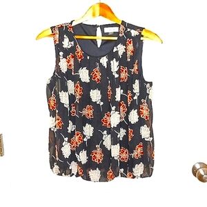 Calvin Klein Bubble Hem Blouson Sleeveless Chiffon Blouse Top Women's Sz Small